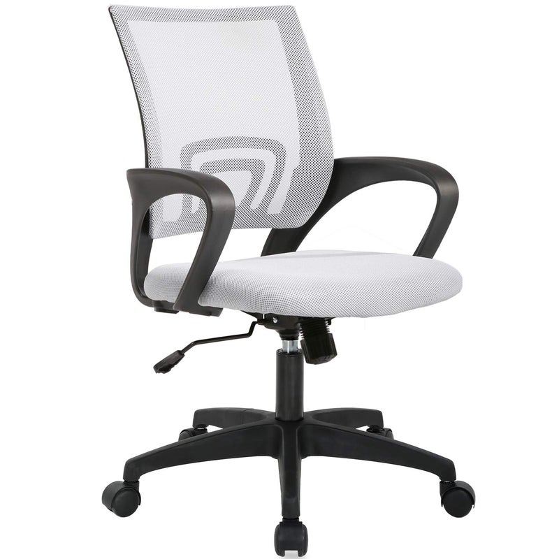 BestOffice | Ergonomic Office Chair | Mid-Back Swivel Desk Chair | Breathable Backrest & Lumbar Support | Adjustable Height | Sponge Seat | Rolling Wheels | White | for Adults & Women - Image 1